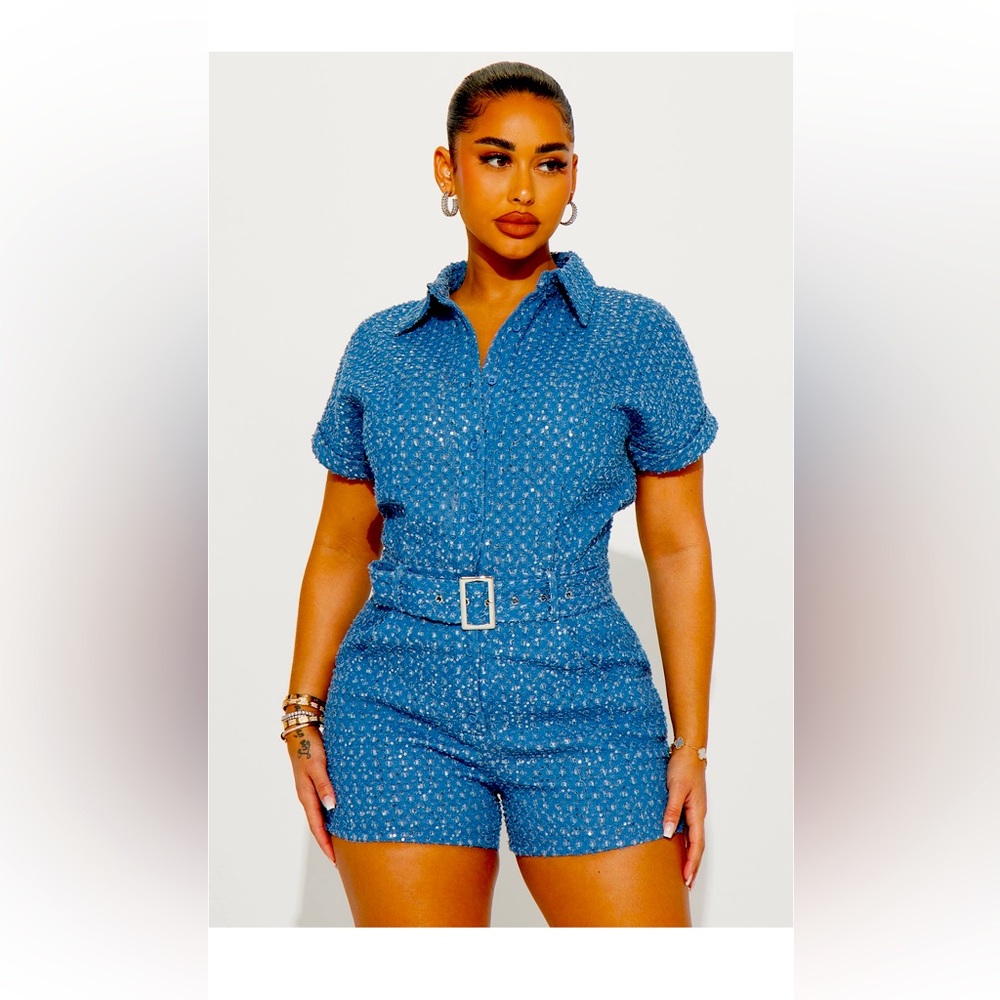 Fashion Nova denim romper new with tags.